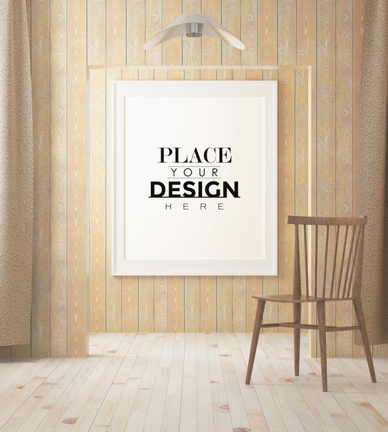 Free Poster Frame In Living Room Psd Mockup Psd