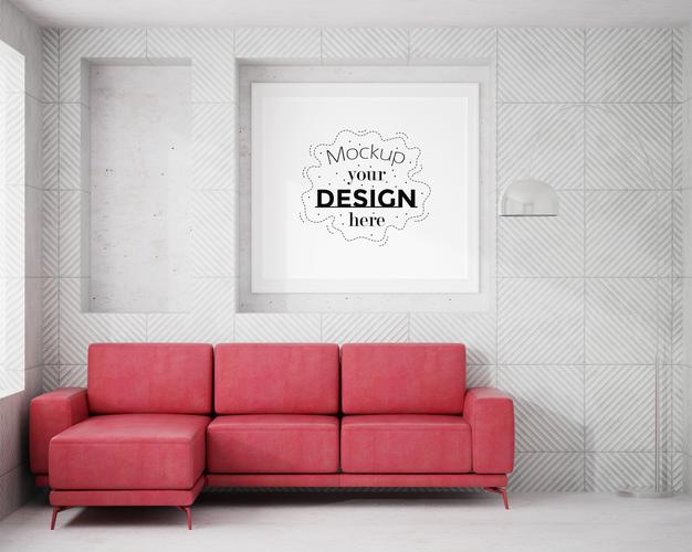 Free Poster Frame In Living Room Psd Mockup Psd