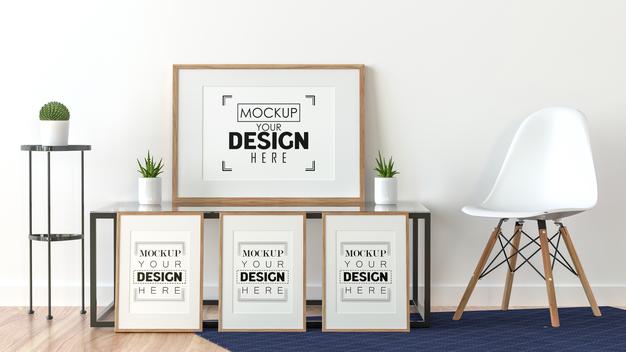 Free Poster Frame In Living Room Psd Mockup Psd