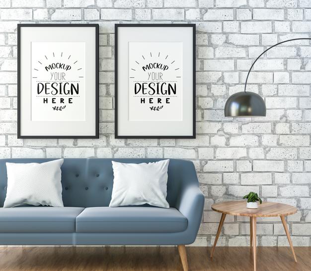 Free Poster Frame In Living Room Psd Mockup Psd