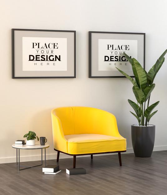 Free Poster Frame In Living Room Psd Mockup Psd