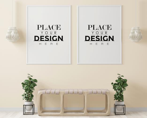 Free Poster Frame In Living Room Psd Mockup Psd