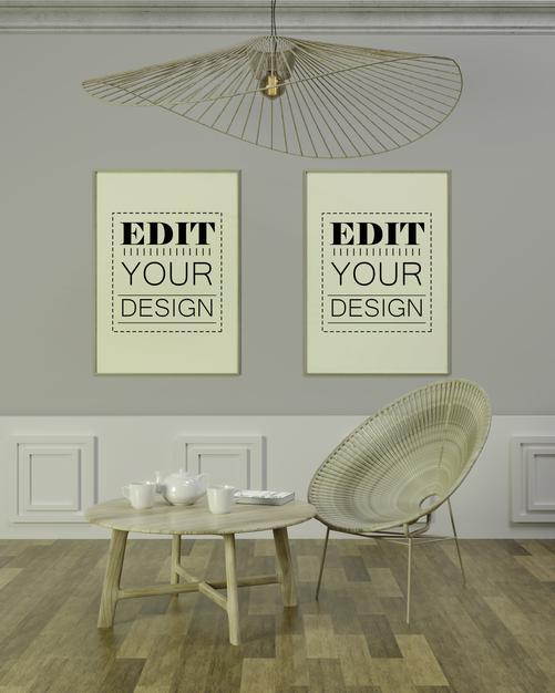 Free Poster Frame In Living Room Psd Mockup Psd