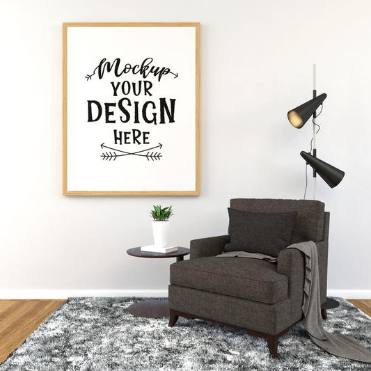 Free Poster Frame In Living Room Psd Mockup Psd