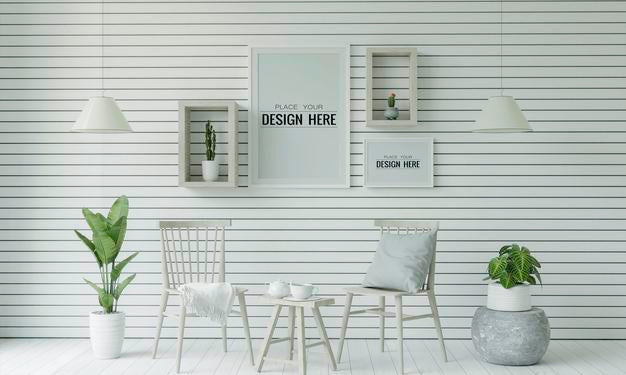 Free Poster Frame In Living Room Psd Mockup Psd