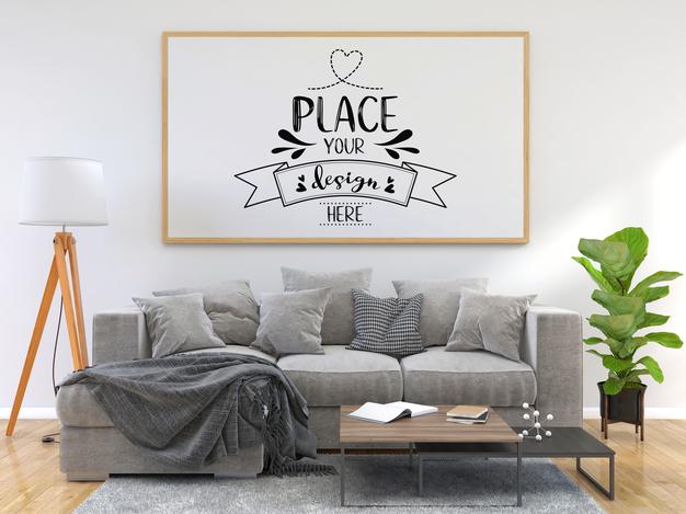 Free Poster Frame In Living Room Psd Mockup Psd