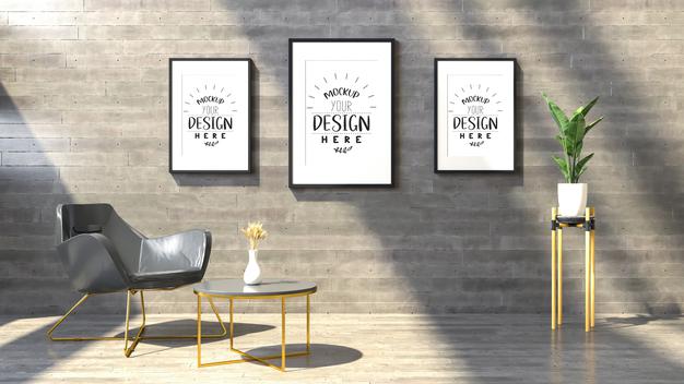 Free Poster Frame In Living Room Psd Mockup Psd