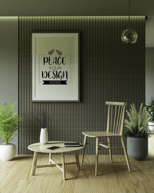 Free Poster Frame In Living Room Psd Mockup Psd