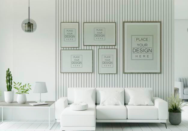 Free Poster Frame In Living Room Psd Mockup Psd