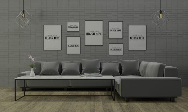 Free Poster Frame In Living Room Psd Mockup Psd