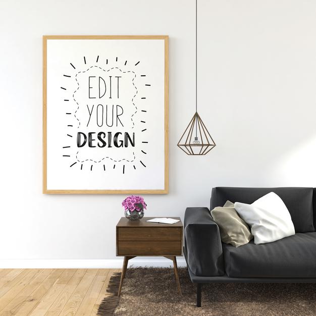 Free Poster Frame In Living Room Psd Mockup Psd