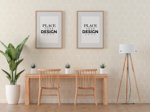 Free Poster Frame In Living Room Psd Mockup Psd