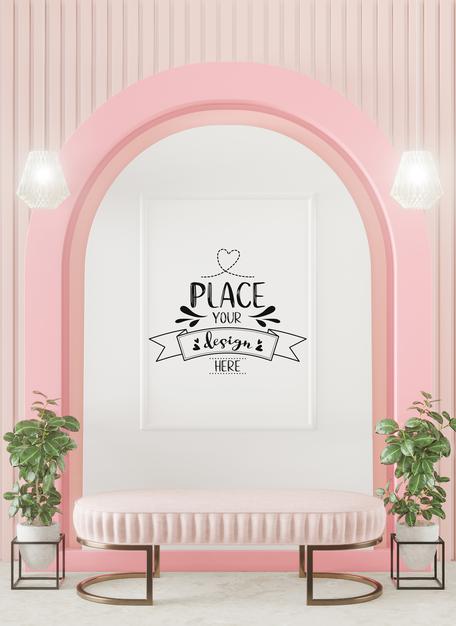 Free Poster Frame In Living Room Psd Mockup Psd