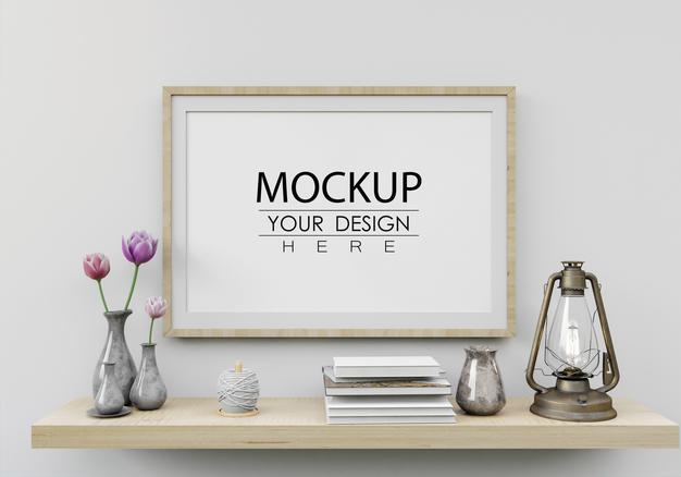 Free Poster Frame In Living Room Psd Mockup Psd