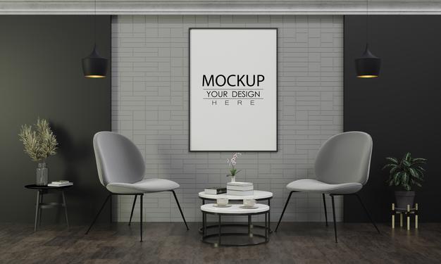 Free Poster Frame In Living Room Psd Mockup Psd