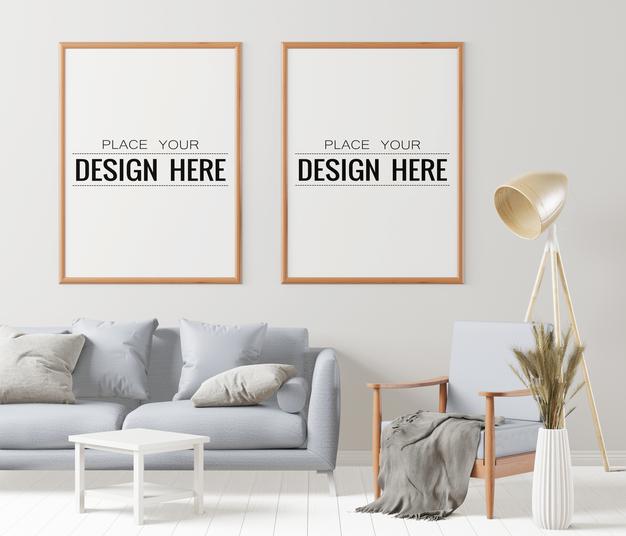 Free Poster Frame In Living Room Psd Mockup Psd