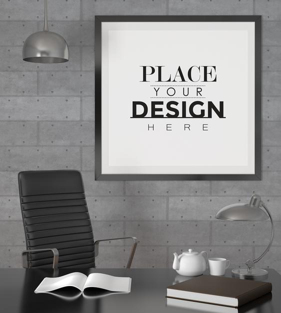 Free Poster Frame In Living Room Psd Mockup Psd