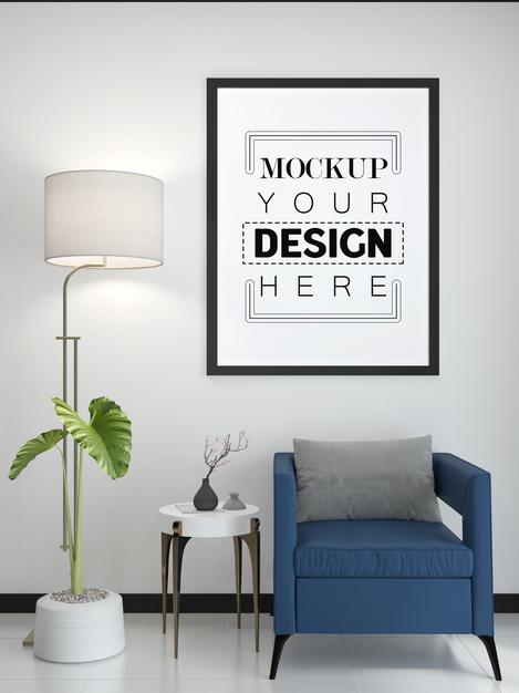 Free Poster Frame In Living Room Psd Mockup Psd