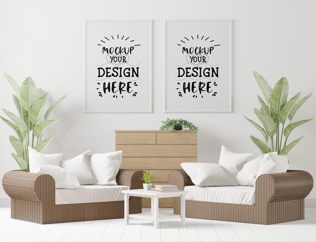 Free Poster Frame In Living Room Psd Mockup Psd