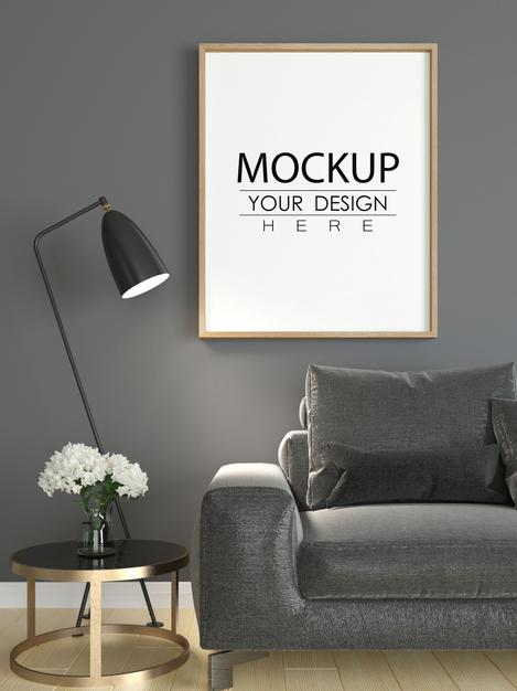 Free Poster Frame In Living Room Psd Mockup Psd