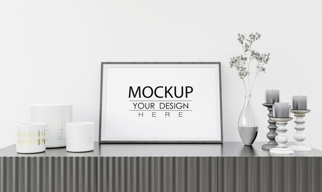 Free Poster Frame In Living Room Psd Mockup Psd