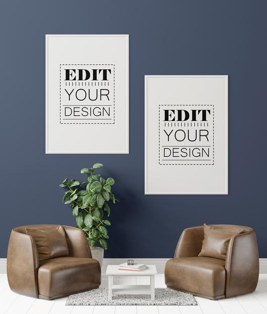 Free Poster Frame In Living Room Psd Mockup Psd