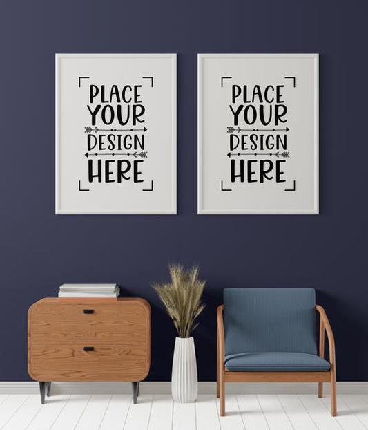 Free Poster Frame In Living Room Psd Mockup Psd