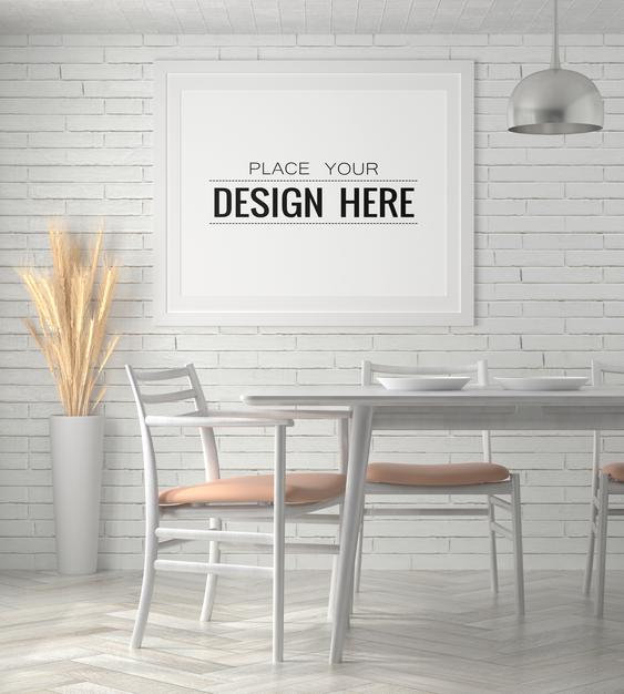 Free Poster Frame In Living Room Psd Mockup Psd