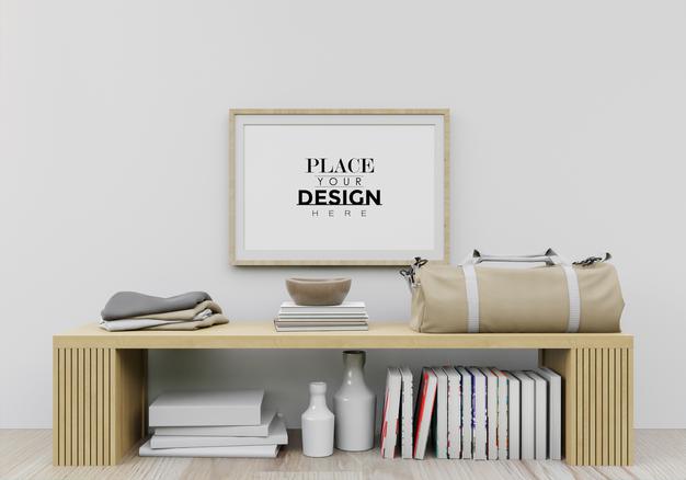 Free Poster Frame In Living Room Psd Mockup Psd