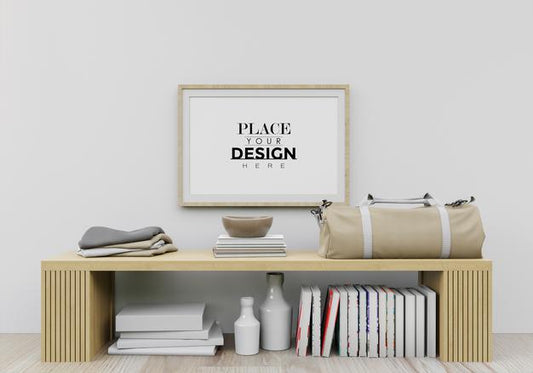 Free Poster Frame In Living Room Psd Mockup Psd