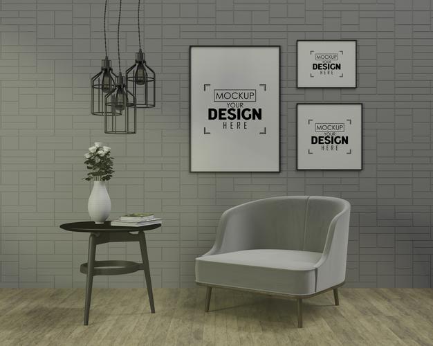 Free Poster Frame In Living Room Psd Mockup Psd