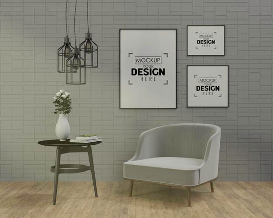 Free Poster Frame In Living Room Psd Mockup Psd