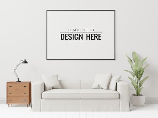 Free Poster Frame In Living Room Psd Mockup Psd