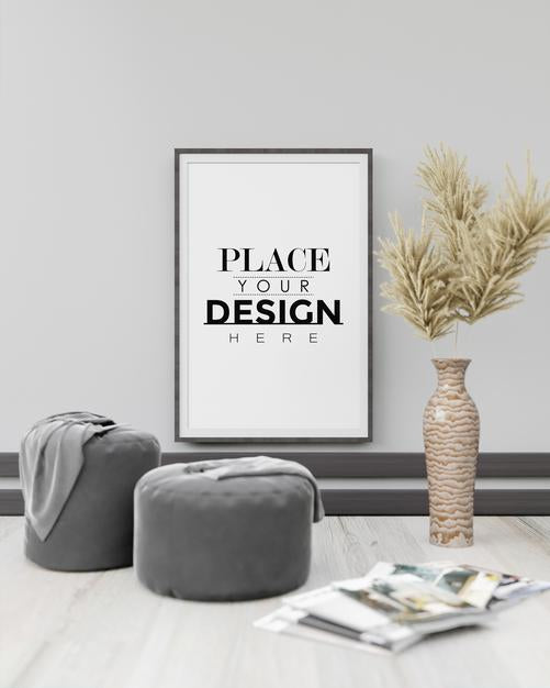 Free Poster Frame In Living Room Psd Mockup Psd