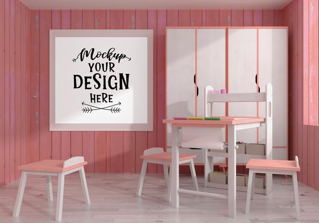 Free Poster Frame In Living Room Psd Mockup Psd