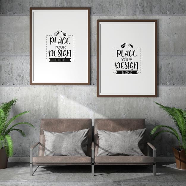 Free Poster Frame In Living Room Psd Mockup Psd