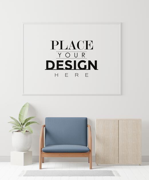 Free Poster Frame In Living Room Psd Mockup Psd