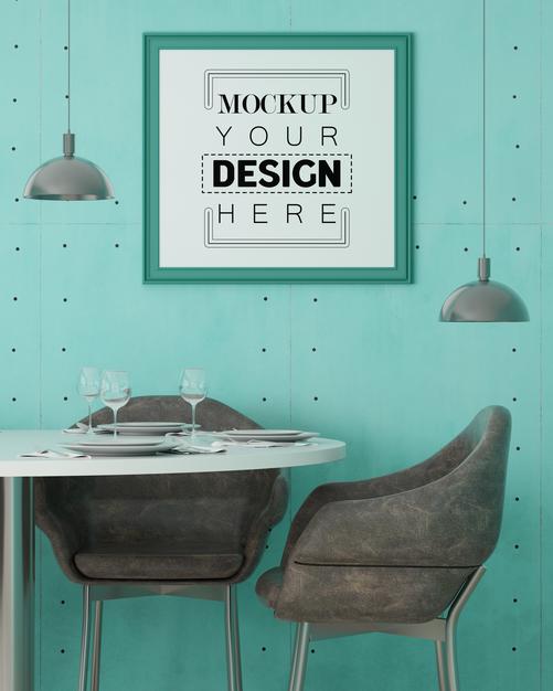 Free Poster Frame In Living Room Psd Mockup Psd