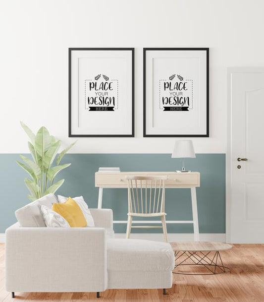 Free Poster Frame In Living Room Psd Mockup Psd