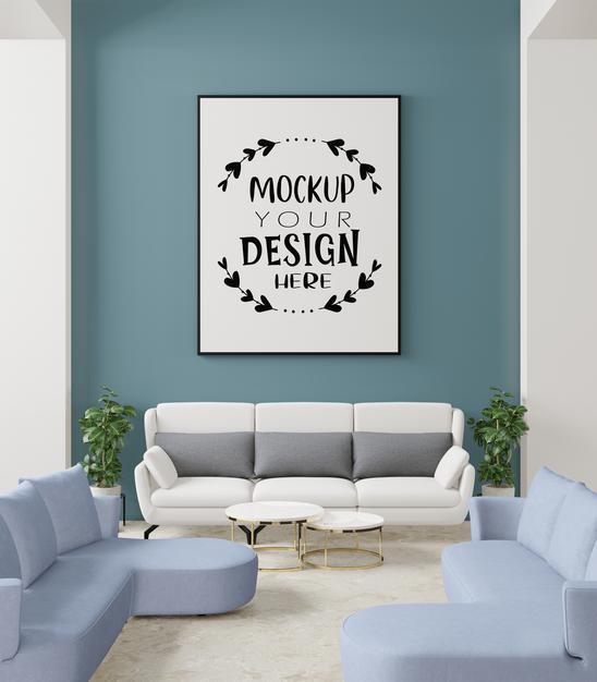 Free Poster Frame In Living Room Psd Mockup Psd