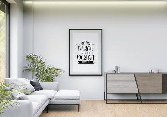 Free Poster Frame In Living Room Psd Mockup Psd