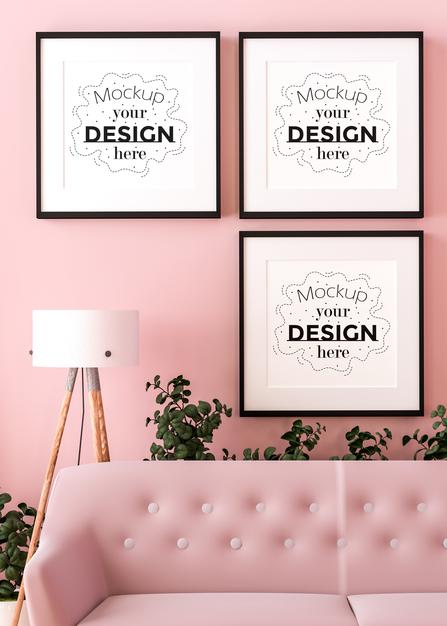 Free Poster Frame In Living Room Psd Mockup Psd