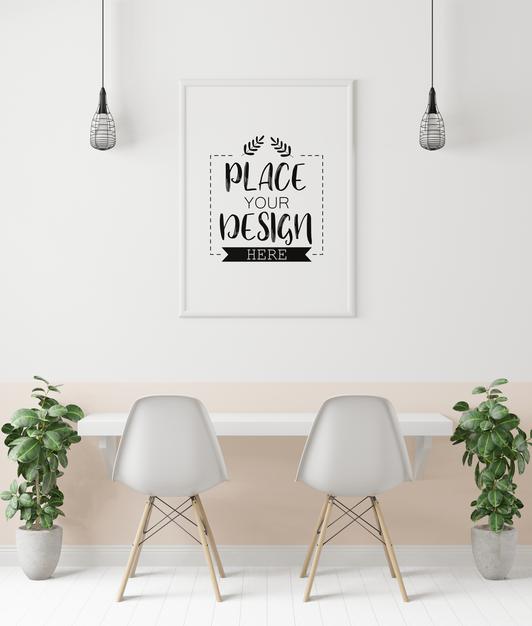 Free Poster Frame In Living Room Psd Mockup Psd