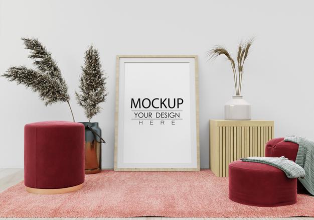 Free Poster Frame In Living Room Psd Mockup Psd