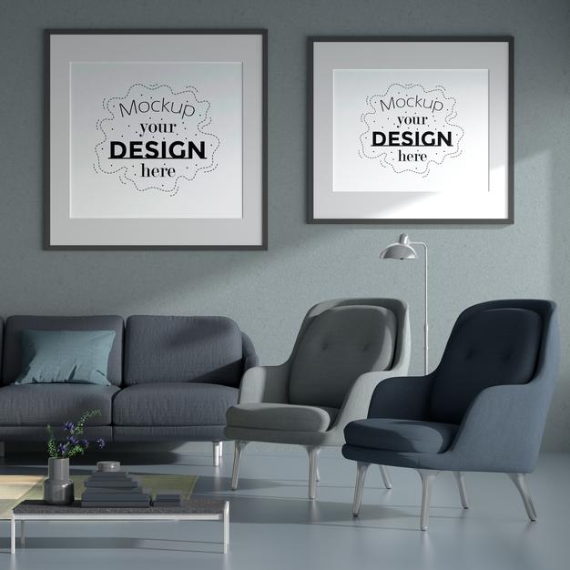 Free Poster Frame In Living Room Psd Mockup Psd