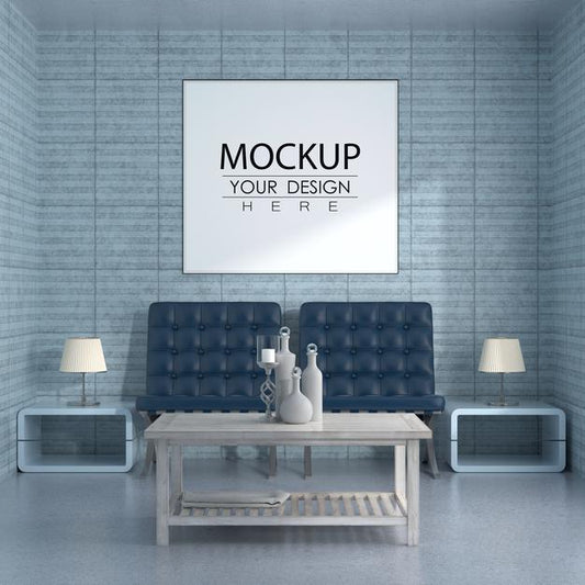 Free Poster Frame In Living Room Psd Mockup Psd