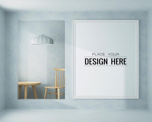 Free Poster Frame In Living Room Psd Mockup Psd