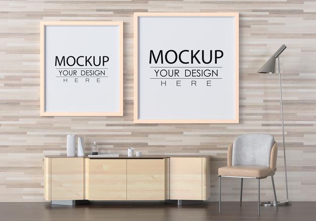 Free Poster Frame In Living Room Psd Mockup Psd