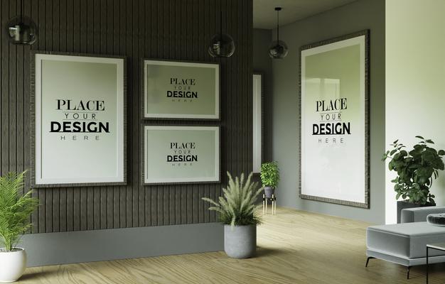 Free Poster Frame In Living Room Psd Mockup Psd