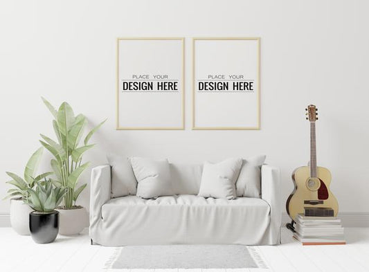 Free Poster Frame In Living Room Psd Mockup Psd